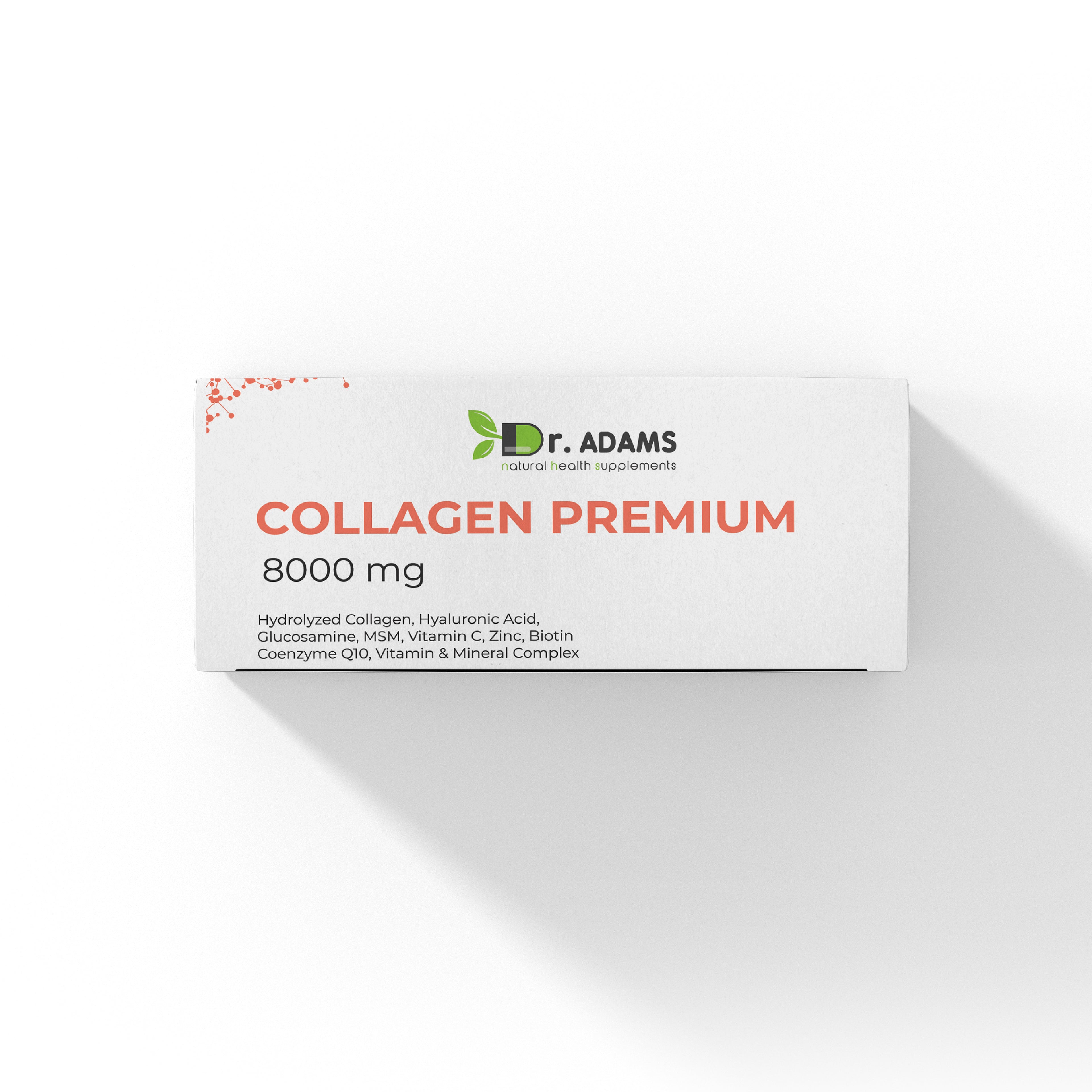 Dr. Adams Collagen Premium 8000mg – Beauty & Body Hydrolyzed Collagen with Hyaluronic Acid, Vitamin C & Biotin – 30 Sachets – Peach Aroma