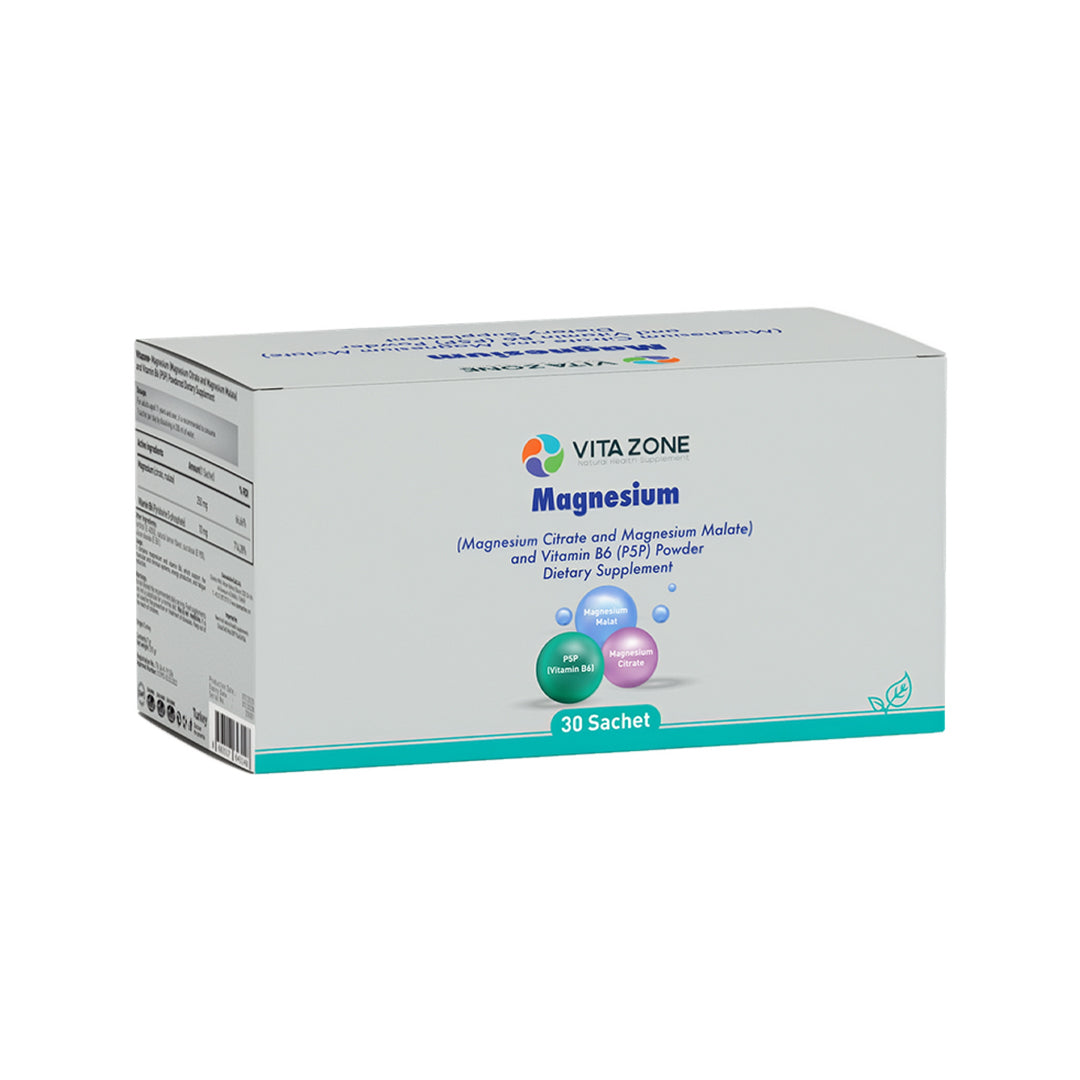 VITA ZONE Magnesium Supplement – Magnesium Citrate, Magnesium Malate & Vitamin B6 – 30 Sachets