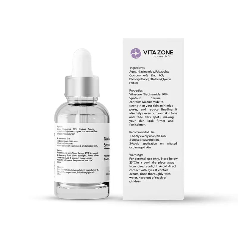 VITA ZONE Niacinamide 10% Spotout Serum | Minimize Pores, Brighten Skin & Fade Dark Spots 30ml