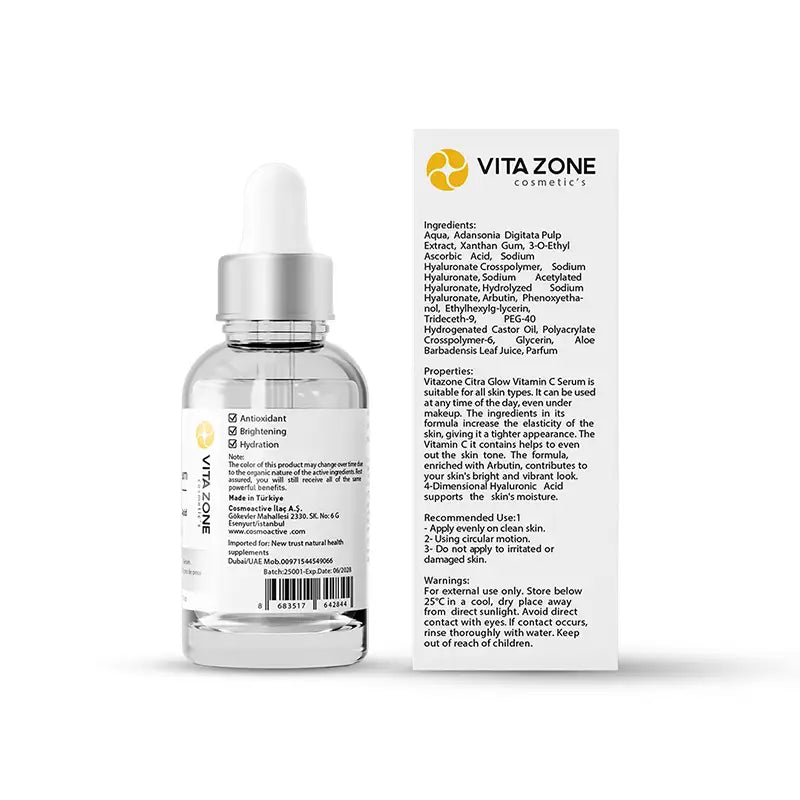 VitaZone Citra Glow Vitamin C Serum with Ascorbic Acid & Hyaluronic Acid for brighter, smoother, hydrated skin ( 30ml)